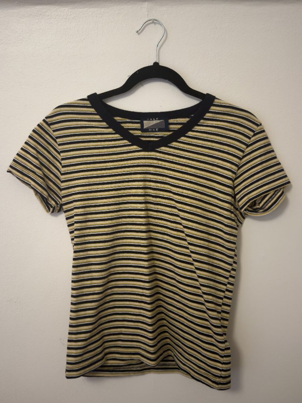 Vintage Take One Striped V-Neck Baby Tee Women's Small